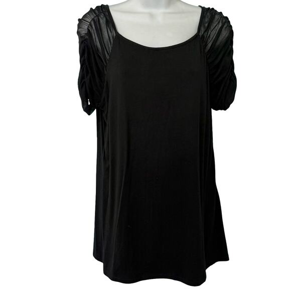 INC International Concepts Black Mesh Scoop Neck Short Sleeve Tee Shirt size L - Picture 1 of 9